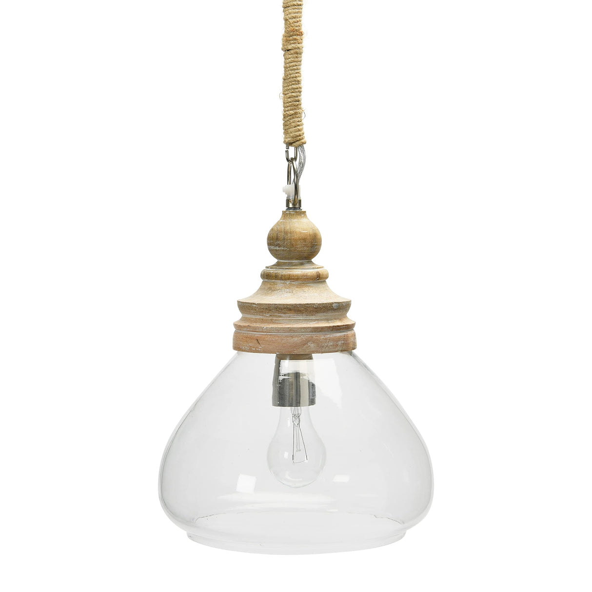 Creative Co-Op Glass and Mango Wood Ceiling Pendant Light Creative Co-Op