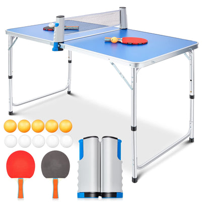 Pinkunn Table Tennis Table Kids Portable Foldable Table Tennis Game Set with 2 Table Tennis Paddles 10 Table Tennis Balls and 1 Net Height Adjustable Compact Storage Fits in Most Closets (4 x 2 ft)