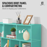 CAPHAUS 10 Cube 3 Tier Mid Century Bookshelf, 55” Wide Wooden Cube Storage Organizer with Legs, Open Shelf Bookcase, Modern Shelving for Living Room, Bedroom, Office, Tiffany Green CAPHAUS