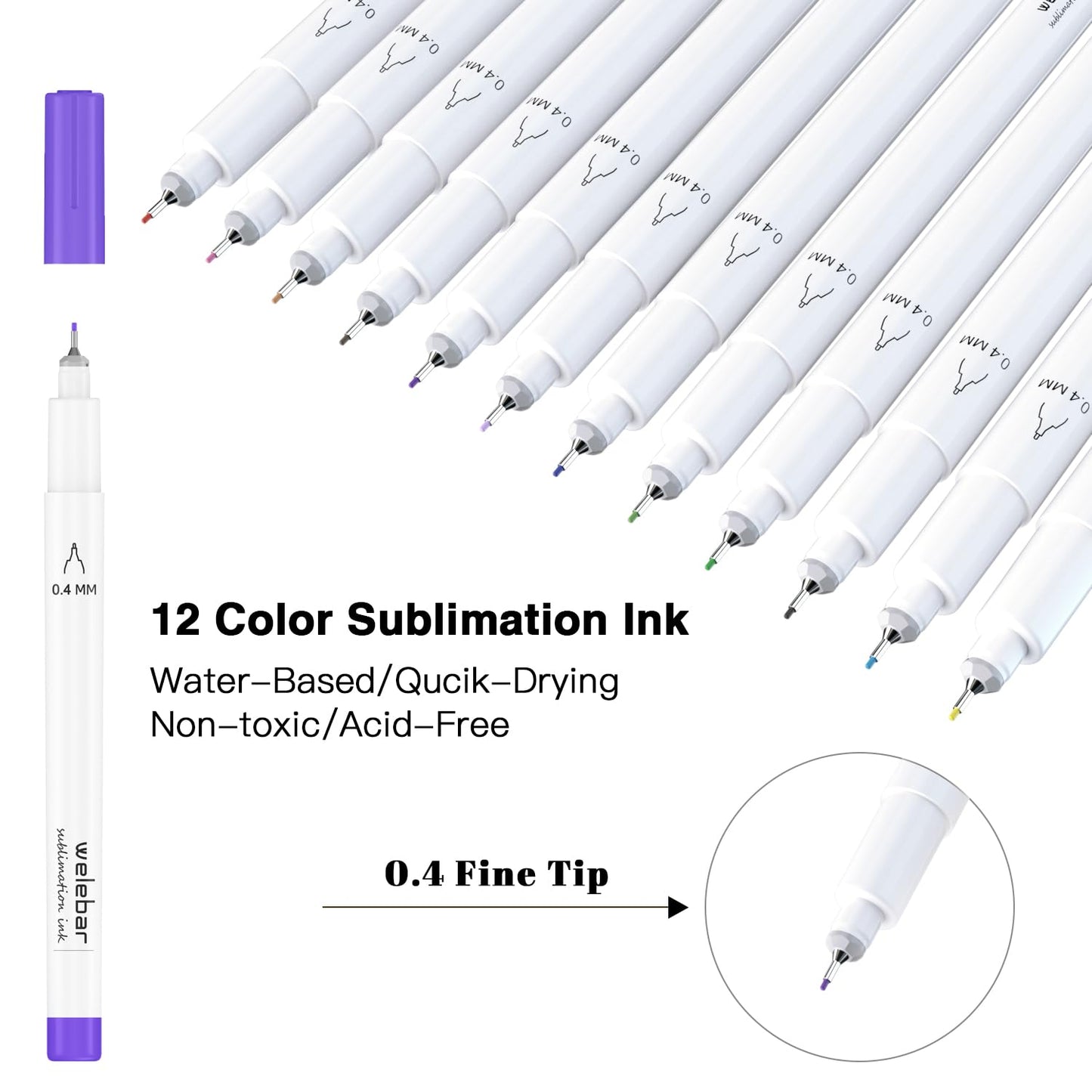 Welebar 0.4 Tip Infusible Pen Set for Cricut Joy/Xtra, 12 Pack Assorted Sublimation Ink Pens for Heat Tranfer, Mugs, T-shirt