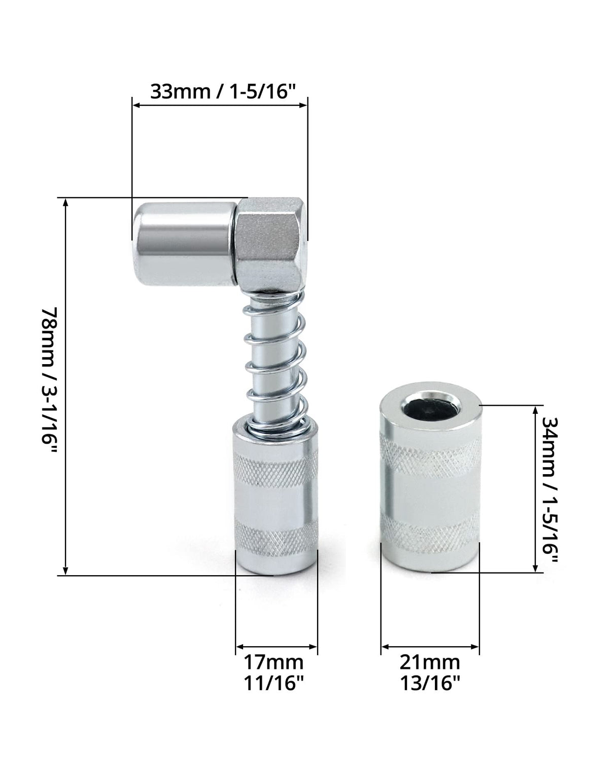 QWORK 90 Degree Grease Coupler Adapter with Sleeves, Grease Gun Coupler Snaps onto Grease Fittings in Tight Spaces for Auto, Farm, Truck or Industrial Use QWORK