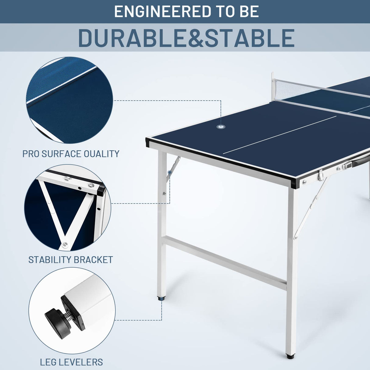 Tiktun Ping Pong Table, Foldable Tennis Table,with 2 Table Tennis Paddles and 3 Balls, Indoor/Outdoor Portable Table Tennis Game with Net,Blue,Medium Tiktun