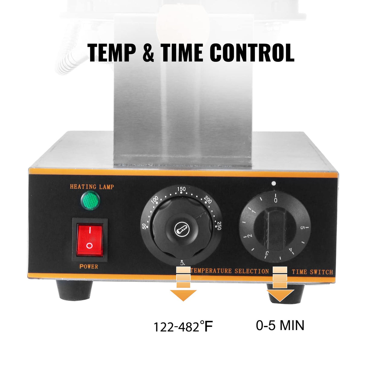 VEVOR Commercial Bubble Waffle Maker, 1400W Egg Bubble Puff Iron w/ 180° Rotatable 2 Pans & Wooden Handles, Stainless Steel Baker w/Non-Stick Teflon Coating, 50-250℃/122-482℉ Adjustable VEVOR