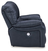 Signature Design by Ashley Leesworth Modern Power Recliner in Leather Match and with Rocking Motion and USB Port, Blue Signature Design by Ashley