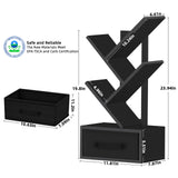 SHEEPAM 4-Tier Classic Black Tree Bookshelf with Drawer – Modern Wooden Desktop Bookcase for Organising Books and Collectibles SHEEPAM
