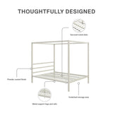 DHP Modern Metal Canopy Platform Bed with Minimalist Headboard and Four Poster Design, Underbed Storage Space, No Box Spring Needed, Queen, White DHP