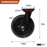 Iron Forge Tools 8 Inch Heavy Duty Swivel Knobby Casters Set of 4, 7-7/8" Diameter, Solid PU Knobby Tread Heavy Duty Caster Wheels, Swiveling Bases, Two Casters with Brakes, Two Without, Black & Red Iron Forge Tools