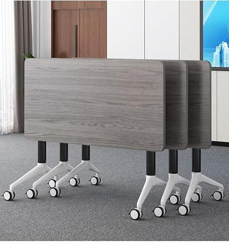 JQUZPCV Conference Table Foldable Meeting Tables, Mobile Training Table with Wheels, Flip Top Rolling Seminar Meeting Table for Office,Meeting Room,classr (Grey, 63×23.6×29.5in) JQUZPCV