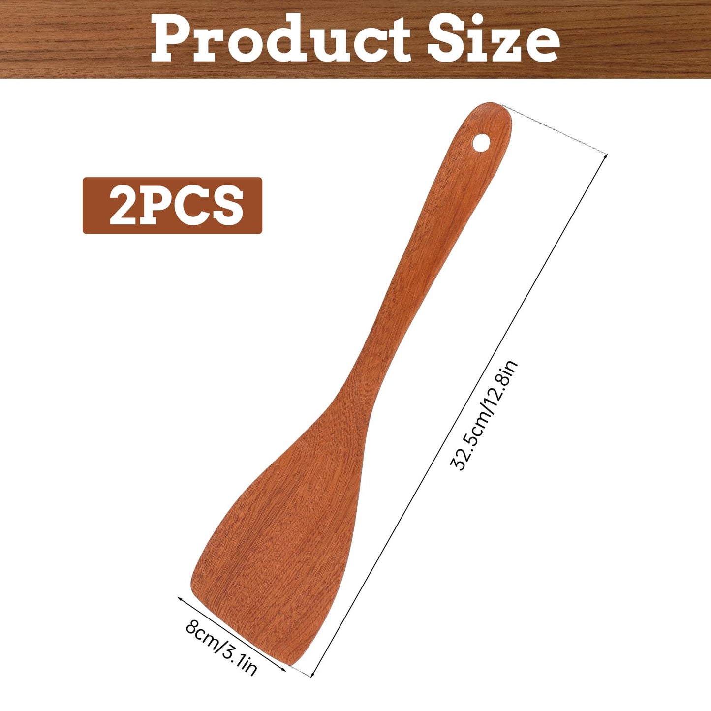 Wooden Spatula for Cooking 12.8 Inches Flat Wooden Spatula for Non Stick Cookware Long Handle Flat Frying Spatula Natural Wooden Cooking Utensils Kitchen Spatulas, 2PCS