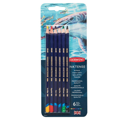 Derwent Inktense Pencils Blister, Set of 6, Premium 4mm Round Core, Firm Texture, Watersoluble, Ideal for Watercolor, Drawing, Coloring and Painting on Paper and Fabric, Professional Quality (0700927)