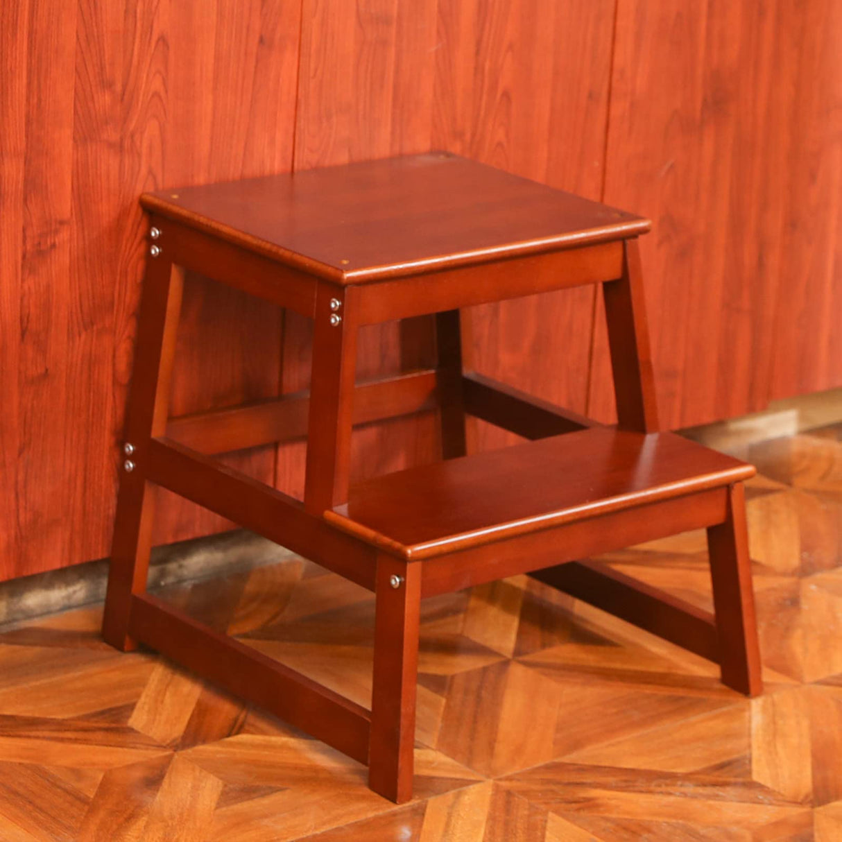 Kids Kitchen Step Stool for Kids with Safety Rail,Solid Wood Construction Toddler Learning Stool, Montessori Toddlers Kitchen Stool Tower (Walnut) Wiifo