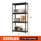 JEKOSEN 3200Lbs Storage Shelves Heavy Duty 4 Tier Adjustable Garage Shelving,Utility Rack Shelf Units for Closet Pantry Basement Kitchen Warehouse,30" Wx12 Dx60 H,Black JEKOSEN