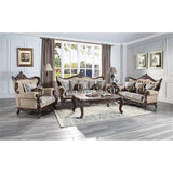 Acme Ragnar Sofa with 7 Pillows in Light Brown Fabric and Cherry Acme