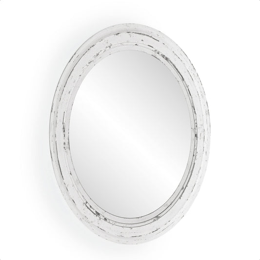 Barnyard Designs Oval Wood Farmhouse Wall Mirror Decorative, Wooden Rustic Large Wall Mirror, Bedroom Mirrors for Wall Decor, Living Room or Bathroom Vanity Mirror, White (Small - 17.75x23) - WoodArtSupply