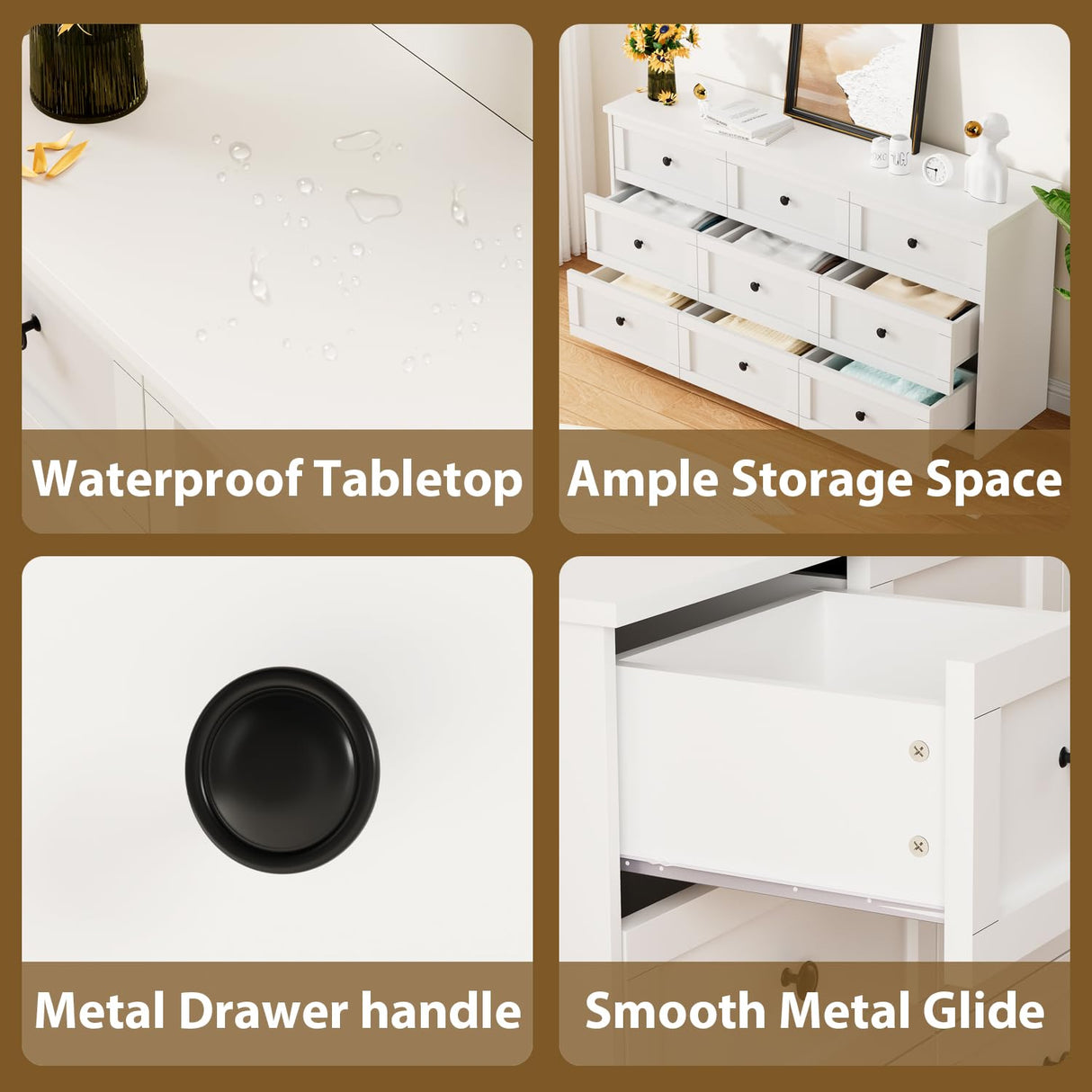 CHUWELL 9 Drawer Double Dresser for Bedroom, 59.1" Wide White Dressers & Chests of Drawers with Large Capacity Storage,Dresser for Bedroom CHUWELL