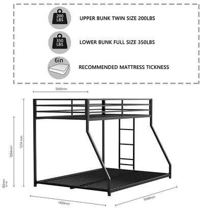 Adam Twin Over Full Bunk Bed with Trundle, Heavy-Duty Metal Triple Bunk Beds with Side Ladders & Safety Guard Rail, 3 in 1 Bunk Beds for Kids Teens, No Box Spring Needed,Easy to Assemble,Black