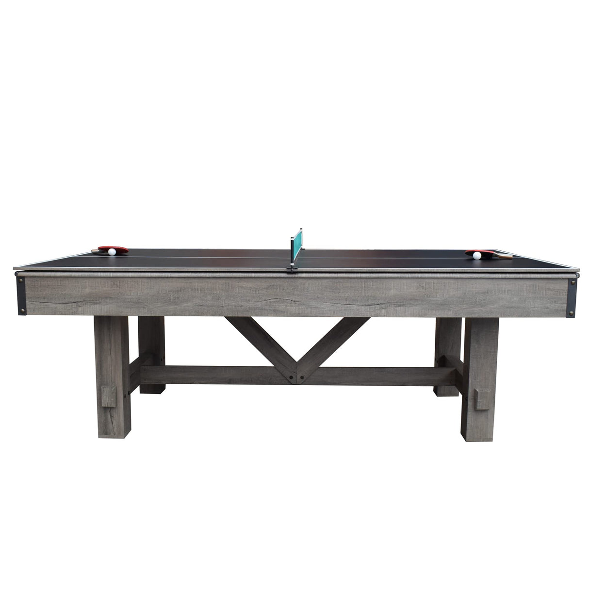 Hathaway Logan 7-ft Pool Table Combo Set with Benches - Rustic Gray with Blue Felt, Barnwood Hathaway