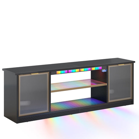 Bestier Gaming TV Stand with Music Sync Light, Flow Vibe Entertainment Center with Storage for PS5 Xbox, RGB LED Party Modes Television Stands for 50/55/60/65 inch TV (Black 3D Carbon Fiber, 57 inch) Bestier