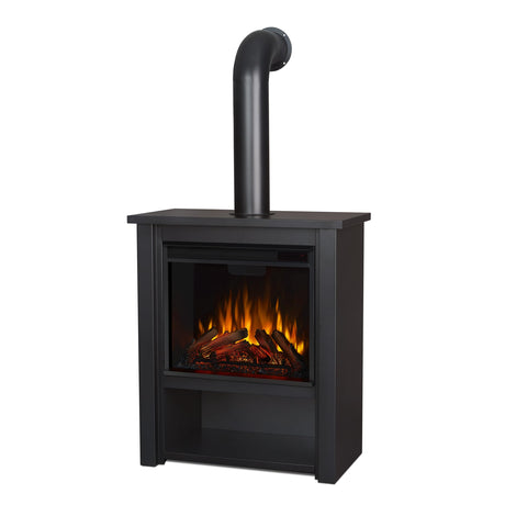 Real Flame Black Hollis Electric Fireplace - Freestanding with Remote Control - 6 Flame Colors & 5 Brightness Levels, Black Real Flame