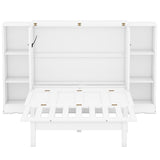 Queen Size Murphy Bed Cabinet with Storage Shelves & USB Ports,Wood Mobile Cabinet Bed with 2 Drawers, Murphy Chest Bed Queen,Space-Saving Folding Murphy Bed Queen for Teens,Adults,White Bellemave