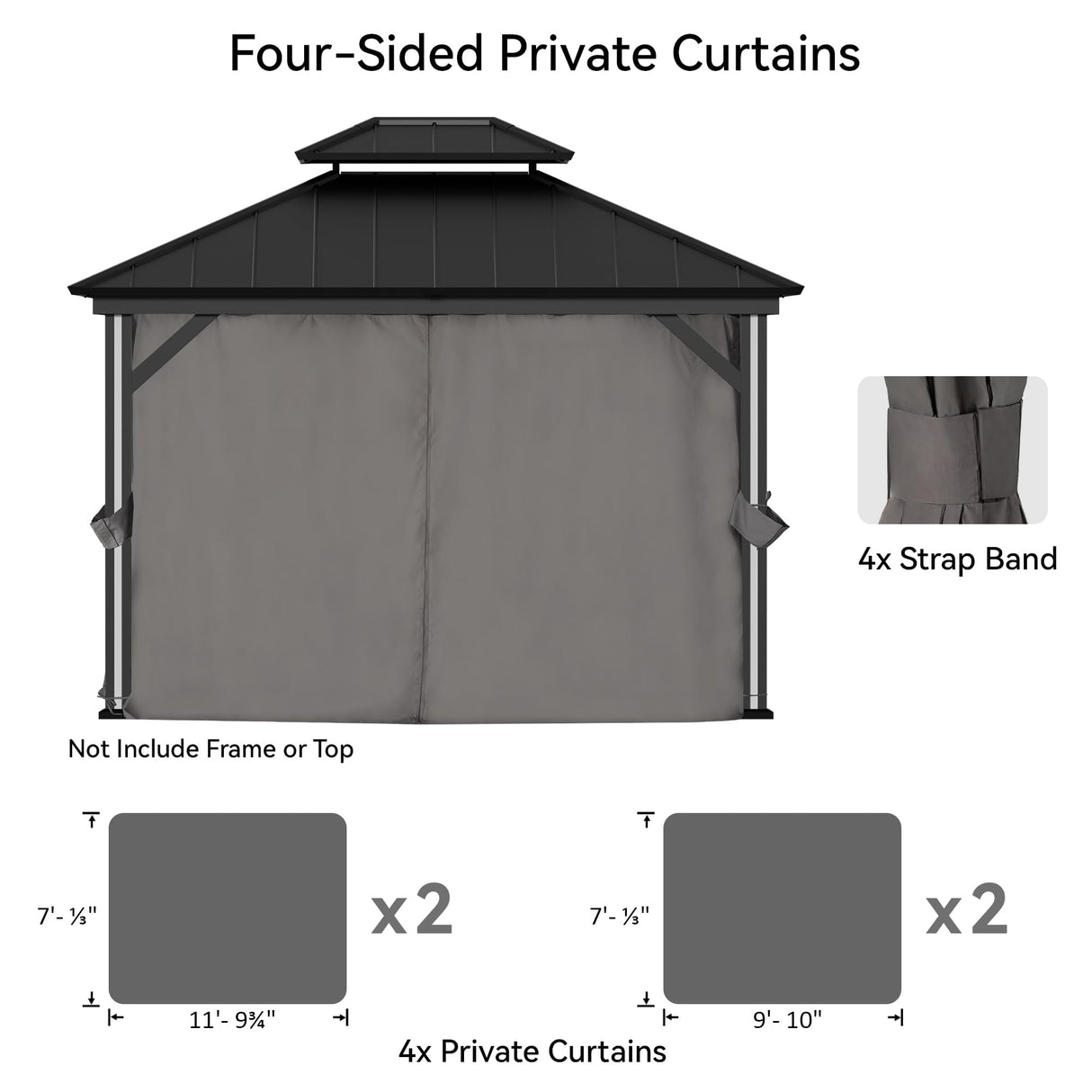 Covered Outdoor Gazebo Curtain Replacement Universal 4-Panel Sidewalls 10' x 12', Outdoor Gazebo Privacy Curtains with Zipper, Replacement for Patio Canopy, Garden, Backyard, Grey (Curtain Only) Covered Outdoor