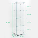 Yoluckea 4-Tier Glass Display Cabinet with Bluetooth LED Light Strip, 1-Door Floor Standing Curio Cabinet with Universal Wheel for Home Office Display, White Glass Bookshelf for Collections, Clear Top Yoluckea