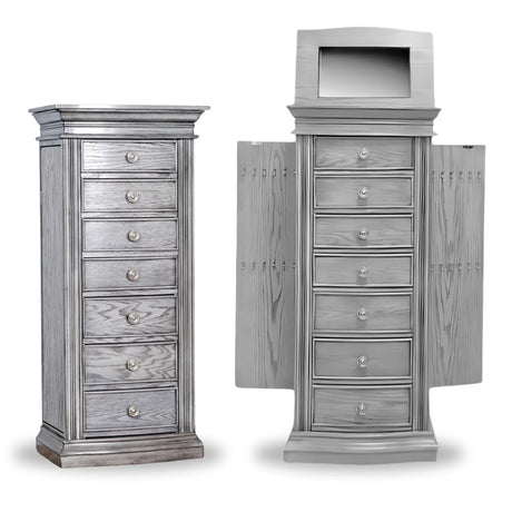Hives and Honey Landry Smoke Grey Jewelry Armoire Standing Cabinet with Mirror and Necklace, Earring, Bracelet Storage Hives and Honey