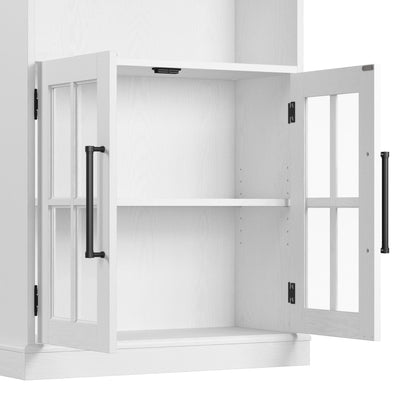 Bush Business Furniture Westbrook 5 Shelf Tall Bookcase with Glass Doors in White Ash - WoodArtSupply