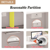 Front Desk Reception Counter，L Shaped Modern Reception Desk Commercial Checkout Counter with Lockable Drawer & LED Lights for Salon Office Lobby Barbershop Store Generic