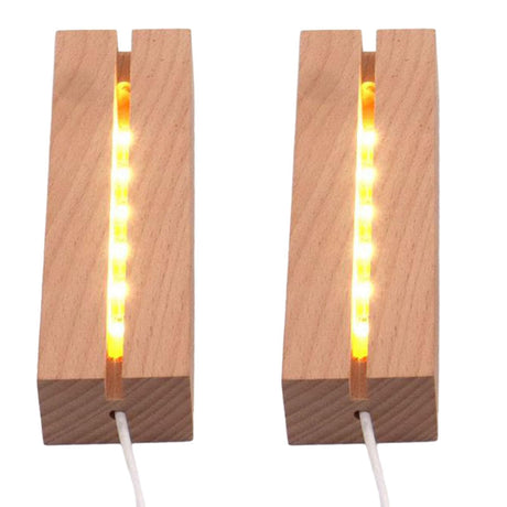 Lyshujli 2Pcs 6" Warm Light Wooden LED Lights Display Pedestal, Rectangle Wood Led Lights Display Base for Acrylic Sheet Plexiglass 3D Crystal Glass Resin Art Lyshujli