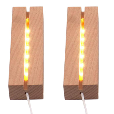 Lyshujli 2Pcs 6" Warm Light Wooden LED Lights Display Pedestal, Rectangle Wood Led Lights Display Base for Acrylic Sheet Plexiglass 3D Crystal Glass Resin Art