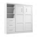 Bestar Pur Full Murphy Bed and Storage Unit with Drawers, 84-inch Space-Saving Wall Bed with Storage in White Bestar