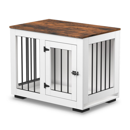 Zakkart White Dog Crate Furniture for Medium Dogs Up to 40 lbs. - Decorative Puppy Kennel w/Wide Farmhouse Table Top & Steel Bars - 30'' Wide - Modern Dog Crate Table, End Table, Nightstand