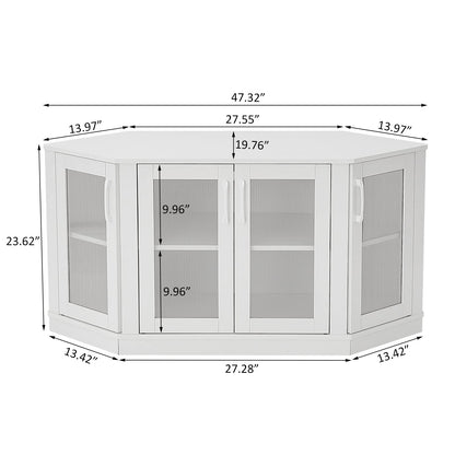Panana Corner TV Stand, 47 Inch TV Media Console Table with 4 Doors and Shelves, Living Room Storage Entertainment Center for TVs up to 51 Inch (White)