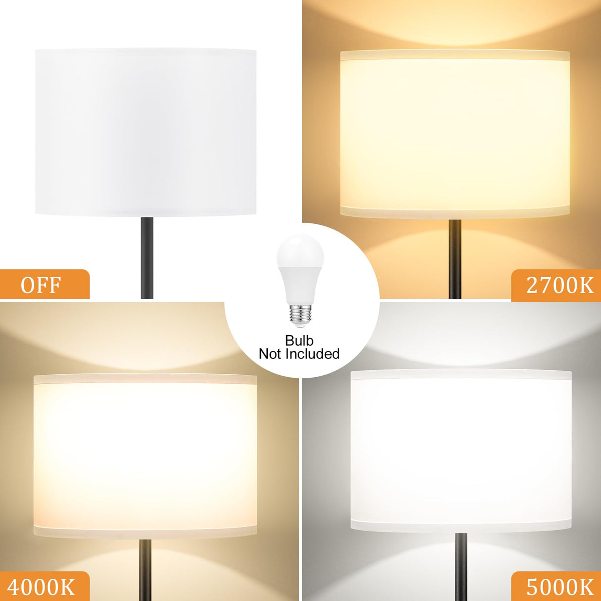 Modern Floor Lamp Simple Design with White Shade, Foot Pedal Switch, 60" Small Tall Lamps for Living Room Bedroom Office Dining Room Kitchen, Black Pole Lamp(Without Bulb) Ambimall