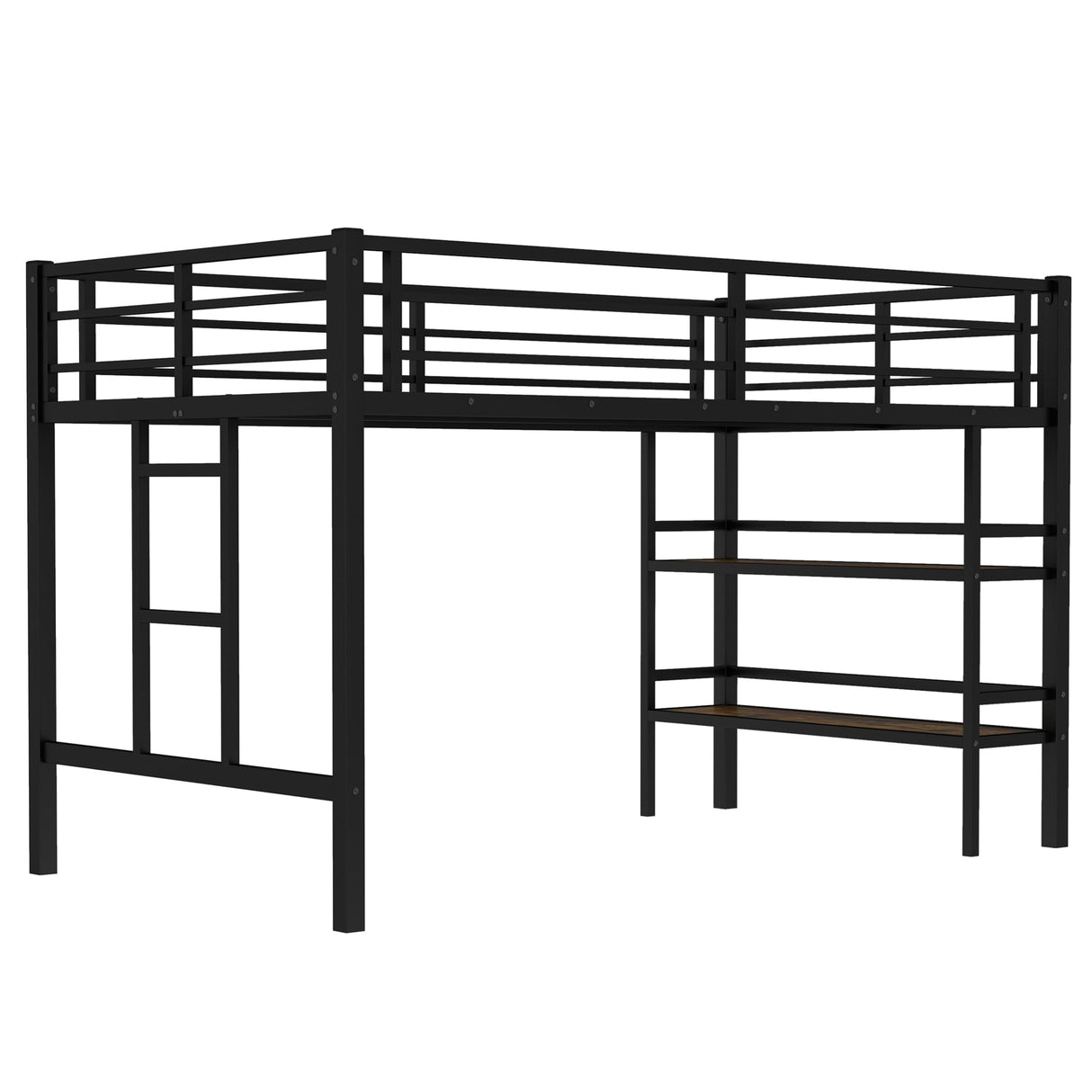 Metal Twin Size Low Loft Bed with Storage Sheves for Kids,Heavy Duty Kids Loft Bed for Boys Girls Junior,Space Saving,Black Bellemave