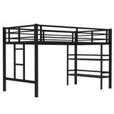 Metal Twin Size Low Loft Bed with Storage Sheves for Kids,Heavy Duty Kids Loft Bed for Boys Girls Junior,Space Saving,Black Bellemave