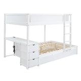 Harper & Bright Designs Full Over Full Bunk Bed Twin Size Trundle, Wood Full Bunk Bed with USB Ports, Storage and Desk, White Harper & Bright Designs