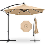 Best Choice Products 10ft Solar LED Offset Hanging Market Patio Umbrella for Backyard, Poolside, Lawn and Garden w/Easy Tilt Adjustment, Polyester Shade, 8 Ribs - Sand Best Choice Products