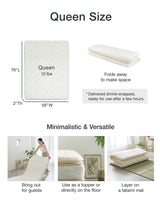 FULI Japanese Futon Mattress, Foldable & Portable Floor Lounger Bed, Roll Up Sleeping Pad, Shikibuton, Made in Japan (White, Queen) FULI