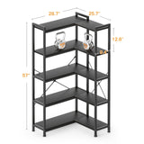 Casaottima Corner Bookshelf 5 Tier, 57 Inches Reversible Book Shelf for Living Room, Industrial Wooden Bookcase with Open Shelves and Metal Frame for Bedroom, Home Office, Kitchen, Black Casaottima