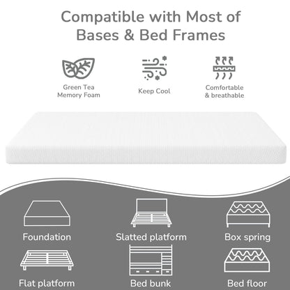 PayLessHere 5 Inch Twin Green Tea Memory Foam Mattress Cooling Gel Infused Mattress,Medium Firm Mattresses Fiberglass Free/CertiPUR-US Certified/Bed-in-a-Box/Pressure Relieving Twin Size,White