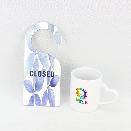MR.R 5 Pieces Sublimation Blanks MDF Hardwood Blank Door Hang Tag,Door Sign Blank Wooden Hanger Plaque DIY Craft Project Message Notes Memo Board Door Knob Sign 9x4 inch MR.R