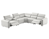AMERLIFE Power Recliner Sofa, 129 Inch Oversized Reclining Sofa with Console & Speaker, 5 Seats L Shaped Sectional Couch for Living Room, Light Grey Leather AMERLIFE