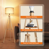 OUTON Wood Tripod Floor Lamp with Shelves, Mid Century Floor Lamp with Remote Control,4 Color Temperature, LED Modern Dimmable Standing Lamp with Beige Linen Shade for Living Room, Bedroom, Office OUTON