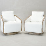 KINWELL 30" Wide Upholstered Swivel Barrel Chair Set of 2, FSC Certified Fully Assembled Fabric Swivel Accent Armchair for Living Room, Bedroom (Pearl White) KINWELL