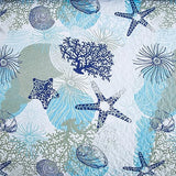 Dinjoy Coastal Quilt Set Twin Size, Blue Ocean Beach Themed Bedding Set Coral Seashell Conch Starfish Pattern Microfiber Lightweight Summer Bedspread Coverlet Bed Set All Season(68x86 Inch) Dinjoy