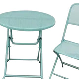 Four Seasons Courtyard Padova Foldable 3 Piece Powder Coated Steel Mesh Outdoor Patio Bistro Dining Set, Includes 1 Table and 2 Chairs, Blue Four Seasons Courtyard