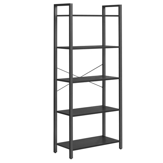 VASAGLE Industrial 5-Tier Bookshelf with Steel Frame in Ebony Black - WoodArtSupply