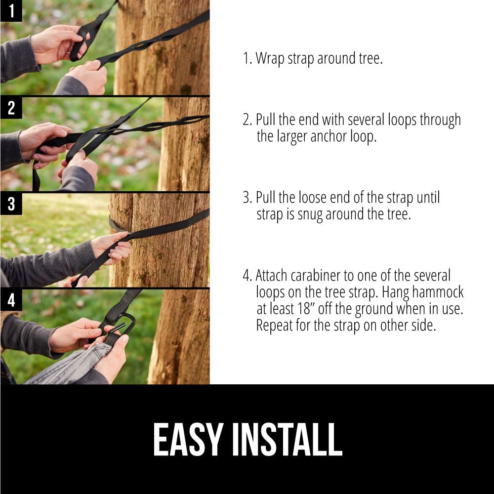 GORILLA GRIP Durable Portable Camping Hammock, Holds 400lbs with Heavy Duty Tree Straps, Comfortable Travel Swing, Camp Hammocks, Easy to Use and Install, Outdoor Essentials, Blue, 9x4.5 FT GORILLA GRIP